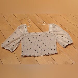 Cream , Blue Star Print Crop Top